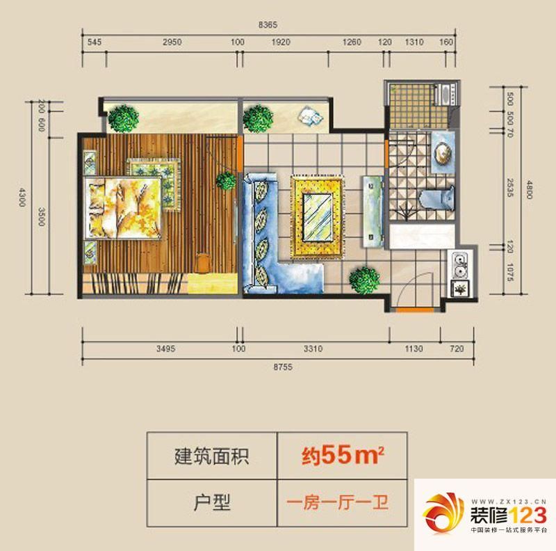 河畔蓝调国际户型图公寓户型图（55 ...