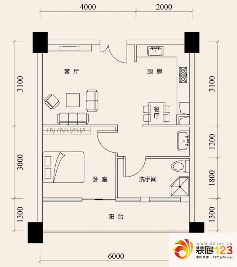 武汉smart公寓smart公寓户型图a户型 1室1厅1卫.