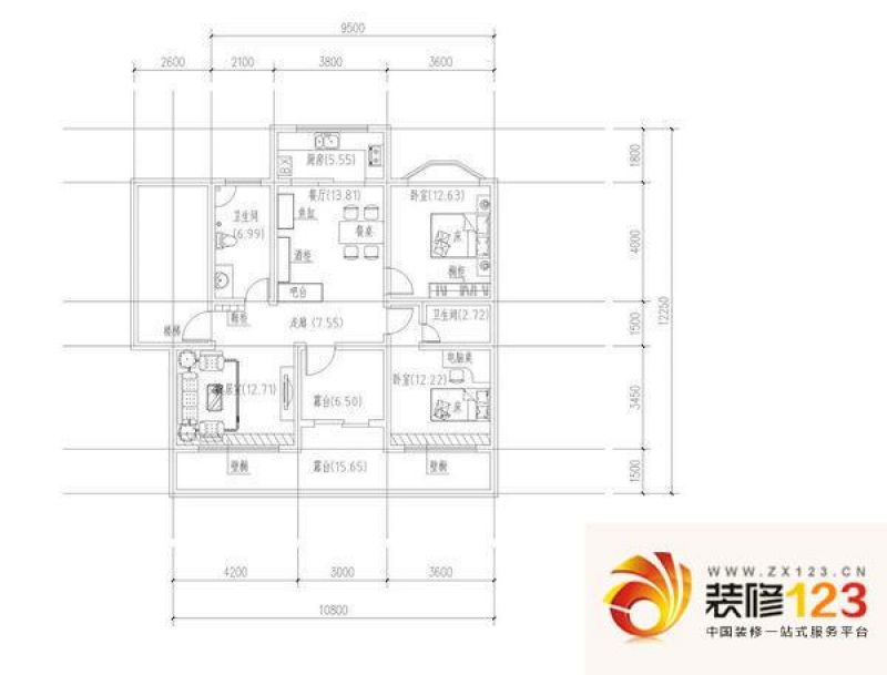 樱花苑户型图6 3室2厅1卫1厨.