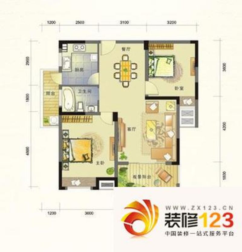 京科苑户型图户型图 2室2厅1卫1.