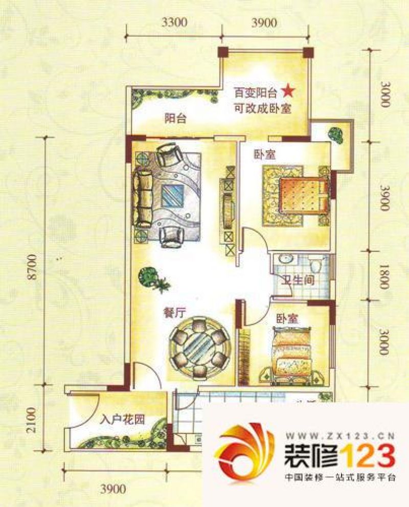 水锦花都户型图F组团1G户型 2室2 ...