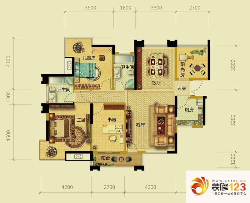 恒森自在城户型图C户型 4室2厅2 ...