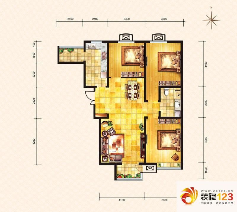 中建御邸世家户型图C2户型 3室2 ...