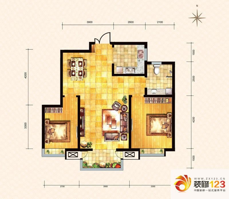 中建御邸世家户型图B1户型 2室2 ...