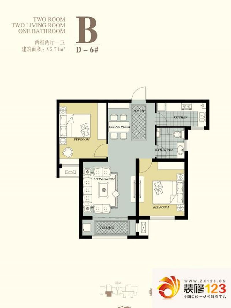 天洲视界城户型图d区6#-b户型 2 .