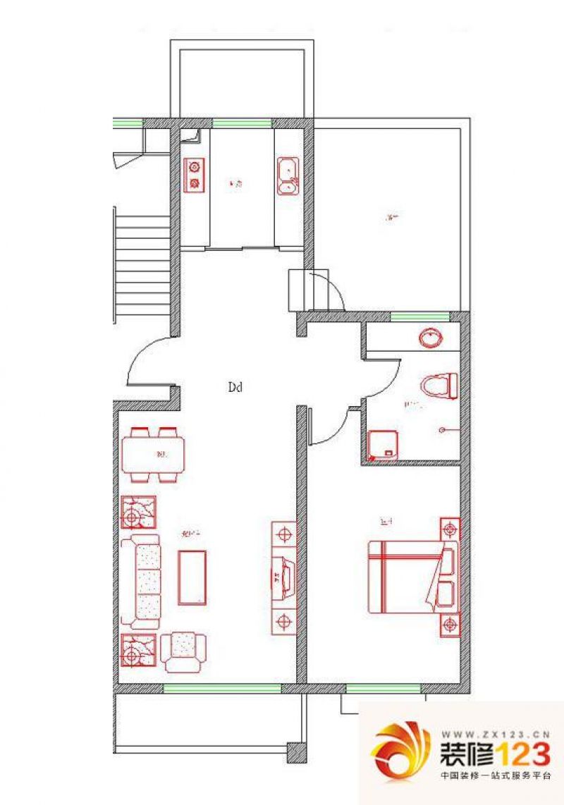 锦绣花园户型图Dd户型 2室2厅1卫 ...