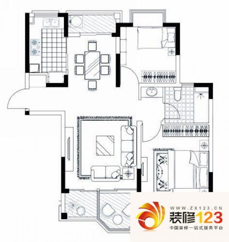 合生国际城户型图c1 2室2厅1卫1 .