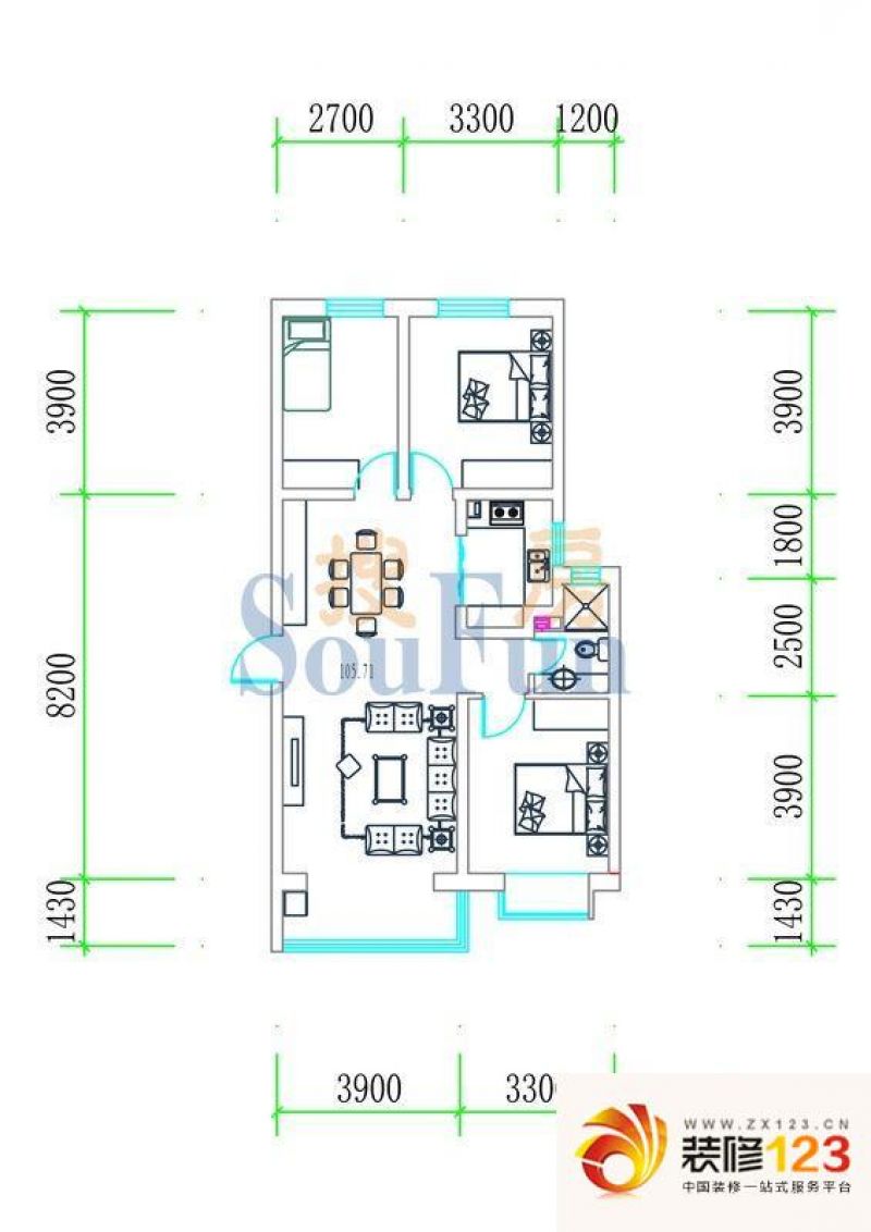 北辰商务花园户型图户型图 2室1 .