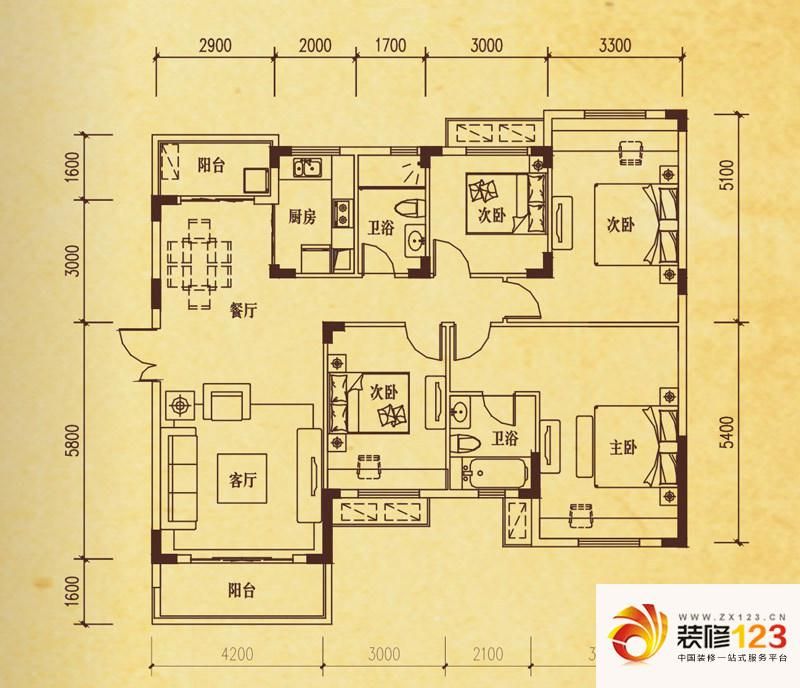 米兰春天户型图D-1户型 4室2厅2 ...