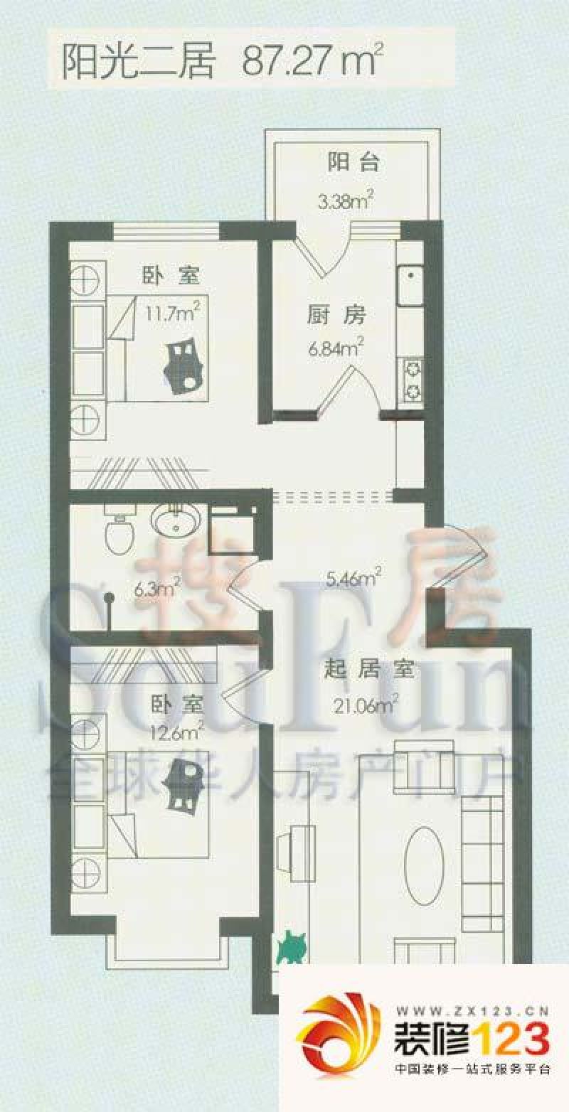 佳运园户型图阳光二居户型 2室2.