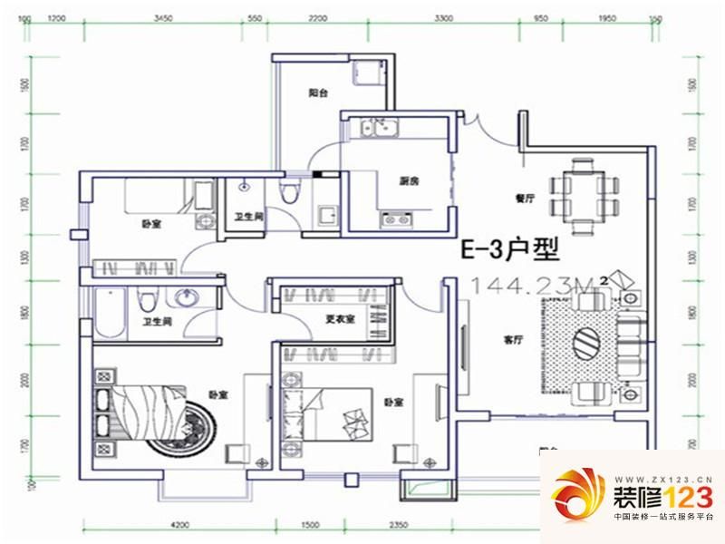 怡合景苑户型图e-3户型 3室2厅2卫1 .