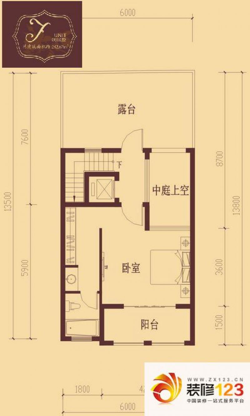 香醍溪岸户型图f户型三层 1室1卫.