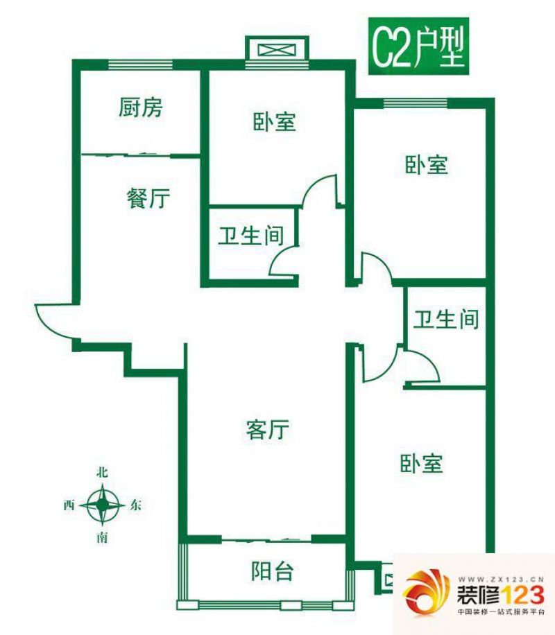 盛华园户型图c2户型 3室2厅2卫1.