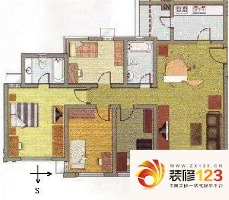 祈福新村康怡居户型图4室2厅户型.