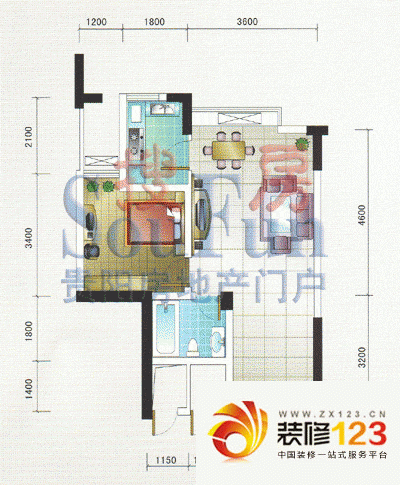 都市花园户型图1室1厅1卫1厨 .