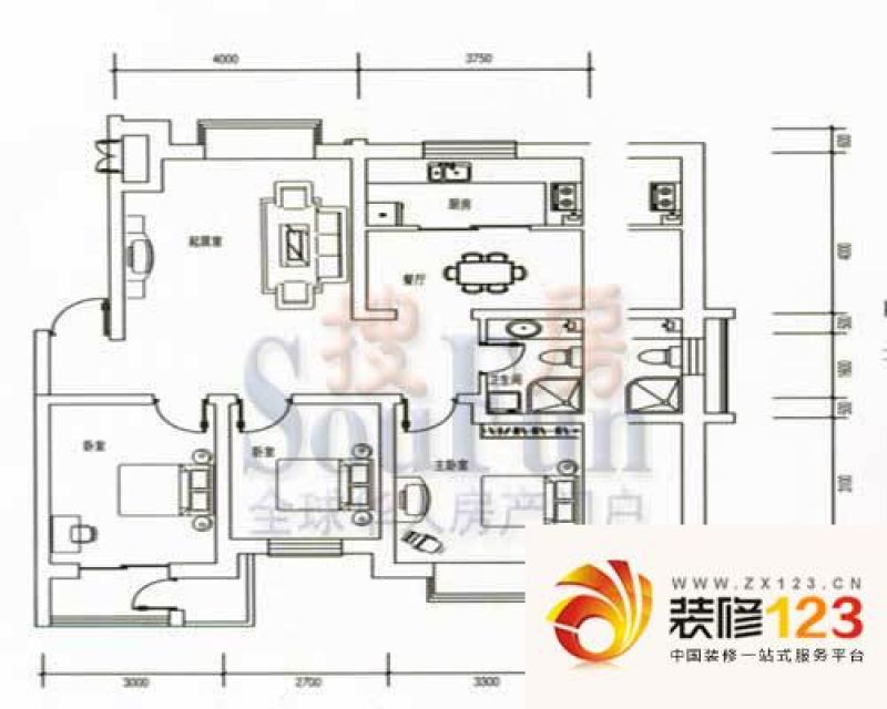 迁安丽都景苑丽都景苑户型图2室2厅1卫1厨.