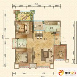 塔子山壹号户型图A1户型 3室2厅1 ...