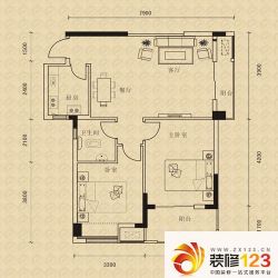 君融天湖户型图D3户型 2室2厅1卫 ...