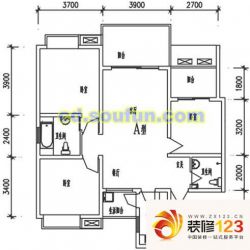 紫东梵谷户型图A型 3室2厅2卫1厨 ...