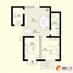 景泰花苑户型图7#户型B 2室1厅1 ...