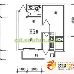 紫东梵谷户型图H5型 1室2厅1卫1 ...