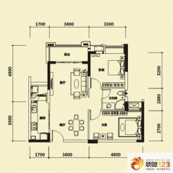 中海锦城户型图二期A户型 2室2厅 ...