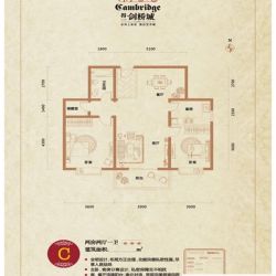 得一剑桥城户型图C户型105O 2室2 ...