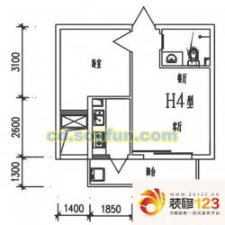 紫东梵谷户型图H4型 1室2厅1卫1 ...