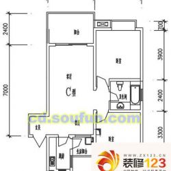 紫东梵谷户型图C型 2室2厅1卫1厨 ...