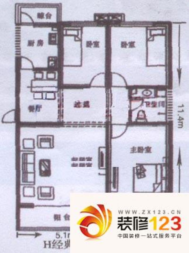 天合嘉园户型图户型图 3室2厅1卫 .