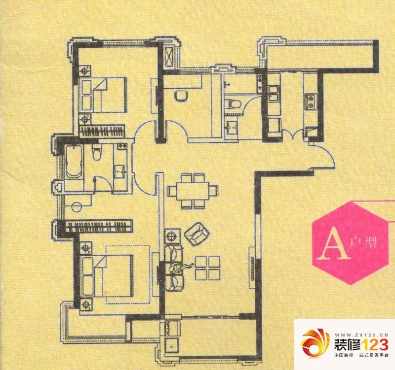 城建琥珀五环城户型图A户型 3室2 ...