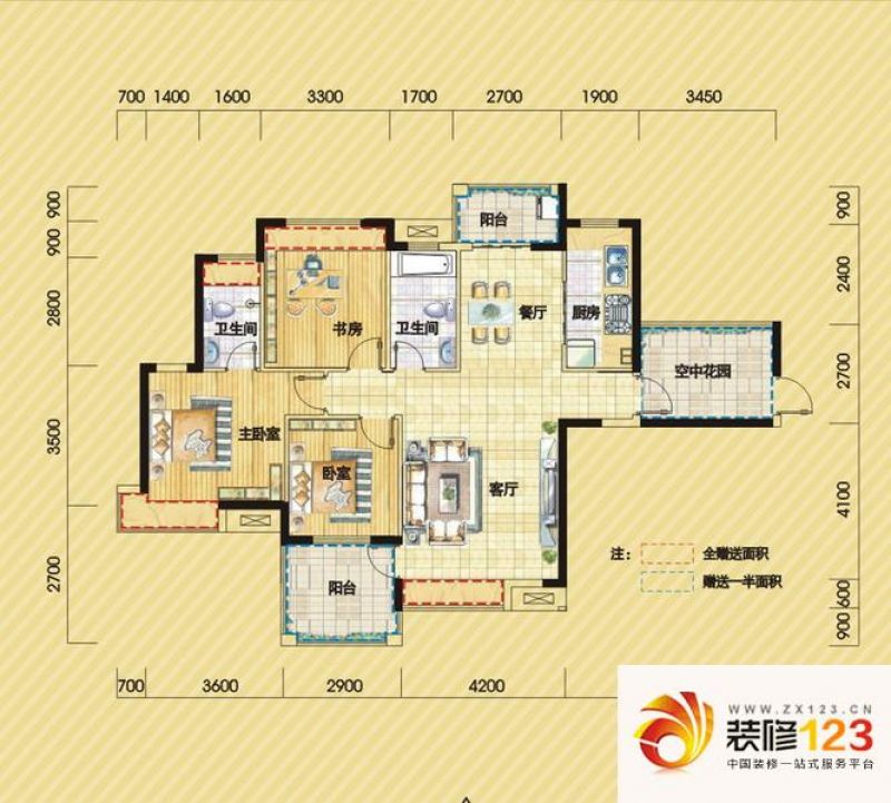 御龙湾户型图a3户型 3室2厅2卫2.