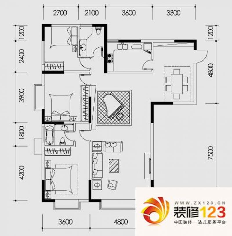 东方欣苑户型图C-H户型 3室2厅1 ...