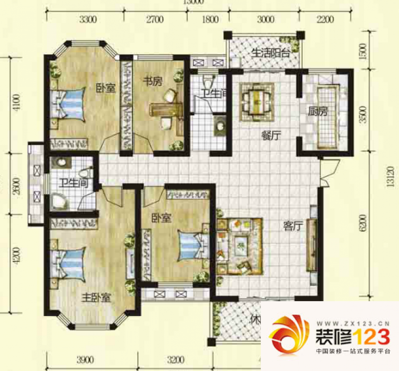 长房西郡户型图4室2厅 户型图 4.