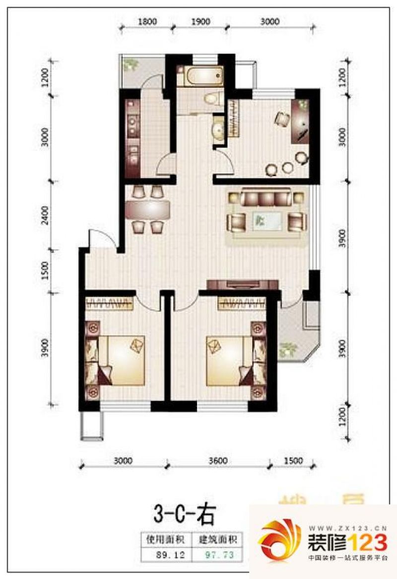 阳光书香苑户型图户型图 2室1厅1 .