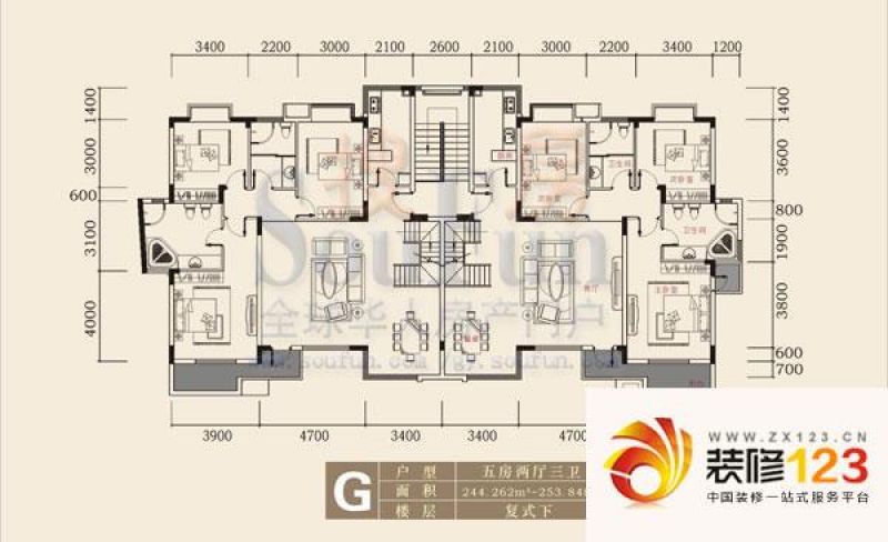 东山美庐户型图3室2厅2卫1厨 .