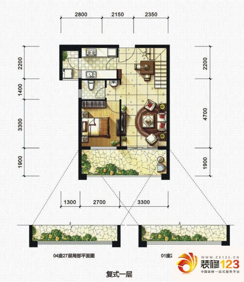 中粮鸿云户型图df1户型复式一层.