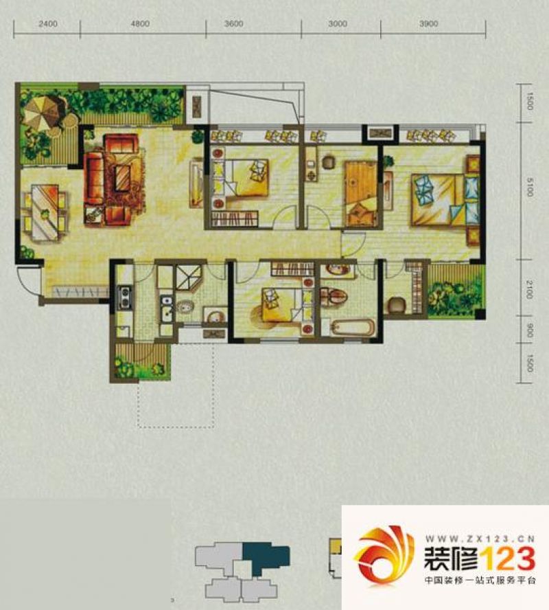 融汇半岛五园湾户型图a-3-3 4室.