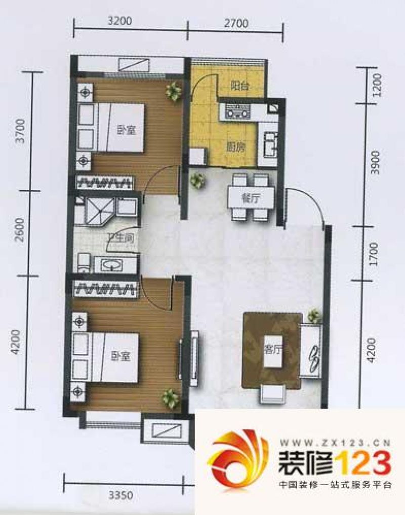 沈阳俪锦城俪锦城户型图b-3户型 2室2厅1卫1.