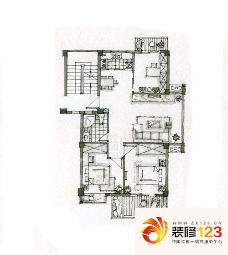 西堤公寓户型图户型图 3室2厅1卫 ...