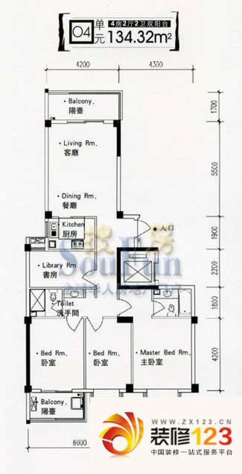 衣锦华庭户型图4室2厅2卫1厨.