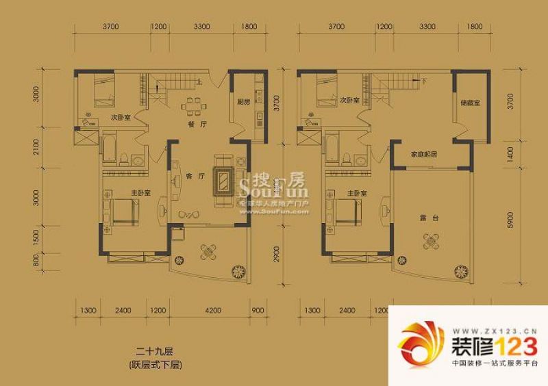 长沙滨江金座滨江金座户型图2室2厅 户型图 2.