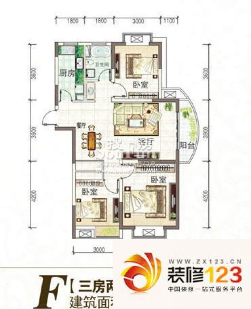 三盛颐景园户型图二期f户型 3室2 .