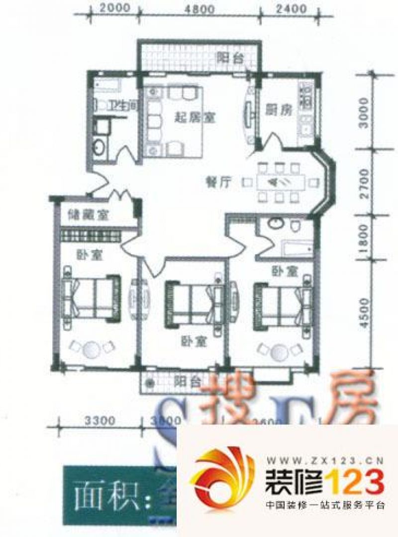 学林雅苑户型图3室2厅2卫1厨.