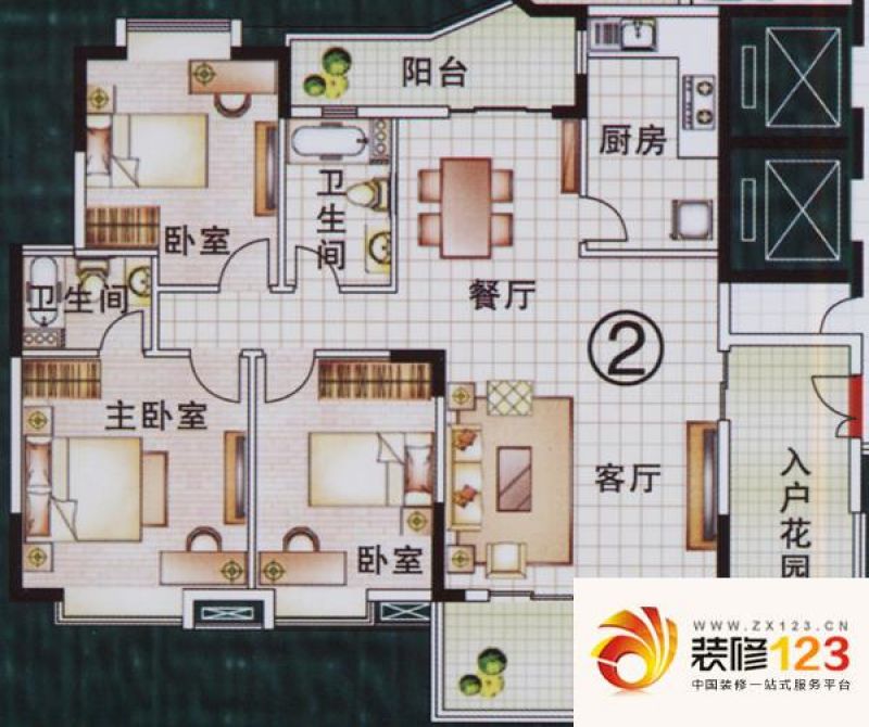 岭南公馆户型图3室2厅户型图 3室.