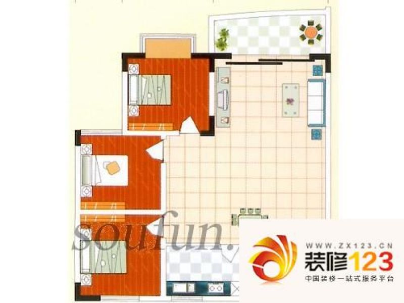 锦城佳苑户型图户型图 3室2厅1卫.