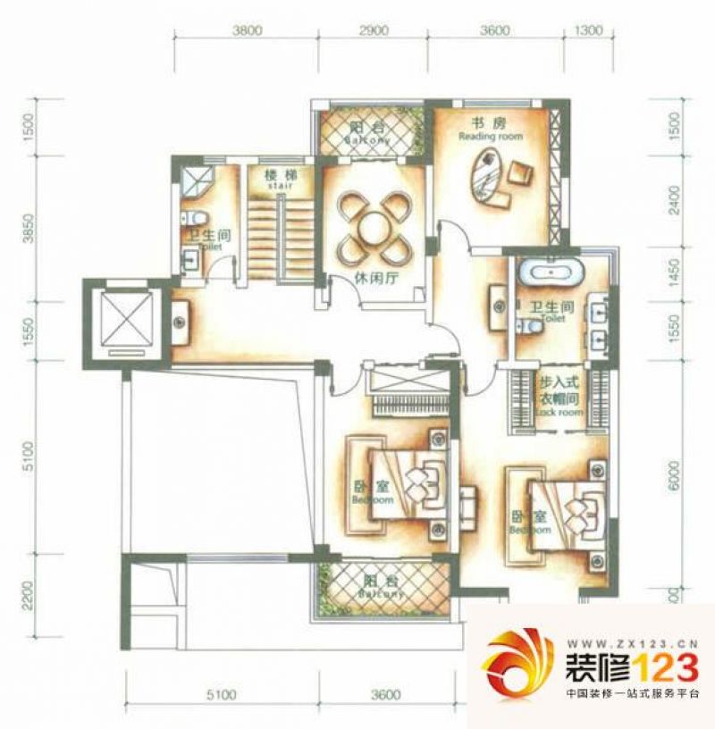 东华园户型图b户型 5室3厅3卫1厨 .