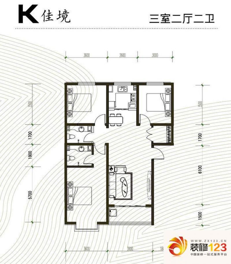 石家庄良城逸景良城逸景户型图h景致 2室1厅1卫1.