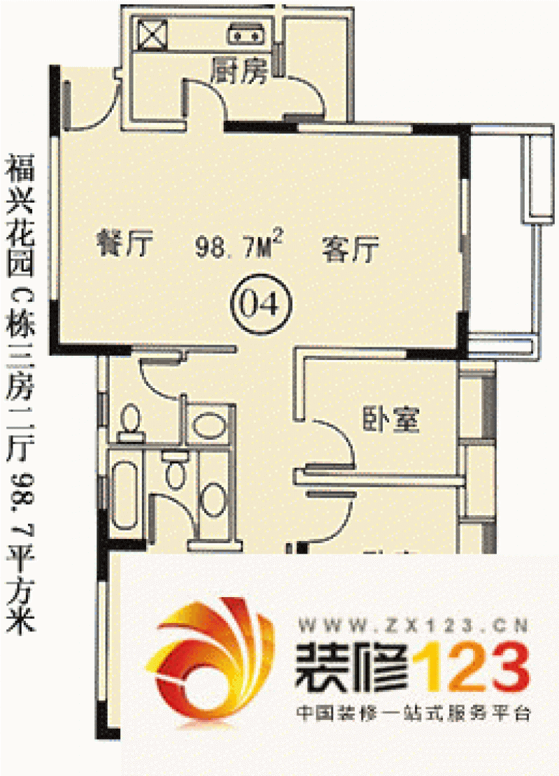 福兴苑户型图户型图三 3室2厅2卫.