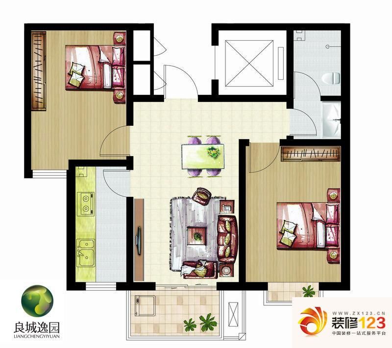 良城逸园户型图2号楼两室户型 2.